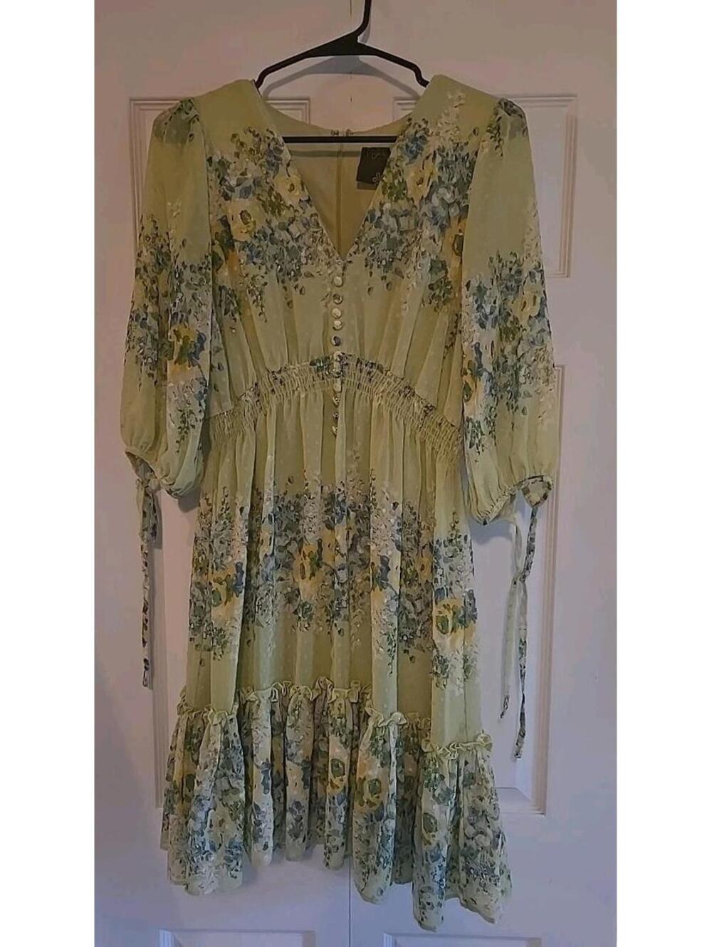 Taylor Dress Sz 8 Floral Pepulum Balloom Sleeves Boho Cottagecore smocked Summer - Picture 1 of 9